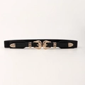 Cinturón elástico negro clásico con hebillas dobles doradas de diseño vintage tallado - Estilo Elástico de Doble Hebilla / 19514 Negro