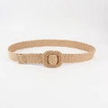 Ceinture tressée en paille pour femme avec boucle carrée assortie ton kaki naturel - 100cm / Paille Khaki Enveloppée Boucle Carrée Style (19469)