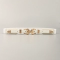 Cinturón elástico beige con doble hebilla dorada vintage y grabado de flores - Estilo Elástico de Doble Hebilla / 19514 Blanco
