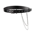 Punk style black crocodile texture leather belt with double silver metal chains - Black (19554)