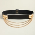 Cintura elastica nera stile punk con borchie dorate e dettagli di catene multistrato - 75cm / Nero