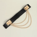 Punk style black elastic waist belt with triple gold chains and square metal rivets - 85cm / Black