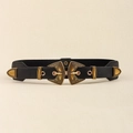Détail de ceinture élastique vintage avec double boucle en bronze et gravures d'art - Style Élastique Or