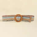 Ceinture tressée bohème colorée pour femme avec grande boucle ronde en paille - 100cm / Style Tressé Rayé Coloré Boucle Ronde (19500)