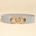 Cintura elastica grigio argento con fibbia geometrica in metallo dorato per abiti donna - 75cm / Argento Perla