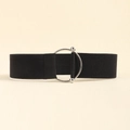 Dettaglio di una cintura elastica nera con fibbia ad anello in argento e accenti sferici - Chiusura Dorata / Nero