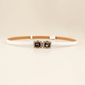Elegant thin white leather waist belt with vintage silver and gemstone buckle for dresses - Gemstone Decorated Style (19333 White) / White