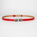 Elegant thin red waist belt for dresses with a shiny finish and crystal jewel buckle - Gemstone Embellished (19333 Red) / Red