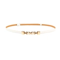 Elegant thin white leather belt for women with double pearl gold metal buckle detail - Artificial Pearl Decoration Style (19489 White) / White