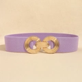 Elastic purple waist belt for women with a decorative golden geometric circular buckle - Purple