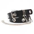 Punk black PU leather belt with silver eyelets and detachable metal chain accessory - Black (19422)