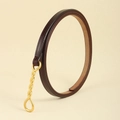 Slim dark brown leather belt for women with elegant golden twisted metal buckle decor - Dark Brown
