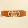 Women's wide elastic waist belt in camel with golden interlocking metal buckle - Camel