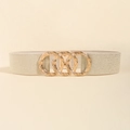 Elegant wide elastic waist belt in champagne gold finish with interlocking four-ring buckle - Pearlescent Beige