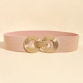 Elastic waist belt for women with golden concentric circle metal buckle in nude pink color - Pearlescent Pink