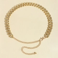 Elegant gold cuban link chain belt with sparkling rhinestones and adjustable closure - Gold