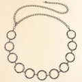 Detailed view of polished silver metal ring chain belt with adjustable lobster clasp - S / Gunmetal