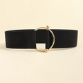 Minimalist wide black elastic waist belt with an elegant golden circular ring buckle - Black & Gold