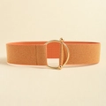 Breiter orangefarbener Damen-Stretchgürtel mit eleganter goldener Rundschnalle für Kleider - Goldener Verschluss / Perlmutt Orange