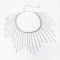 Silver Cuban chain body jewelry with long fringe tassels and small metal ring pendants - Silver