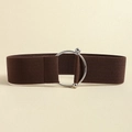 Elastic wide corset belt in coffee brown with decorative silver round metal buckle - Coffee Silver