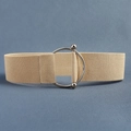 Elastic wide belt with beige woven texture and polished silver circular metal buckle - Khaki Silver