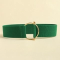 Elegante cintura elastica larga verde scuro con fibbia rotonda in lega dorata - Chiusura Dorata / Verde
