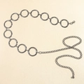 Polished silver metal waist chain featuring large geometric circles and adjustable clasp - L / Gunmetal