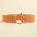 Women wide orange elastic waist belt with a round silver metal buckle for dresses - Pearlescent Orange Silver