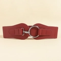 Elegant deep red wide elastic waist belt with a silver round metal buckle closure - Wine Red Silver