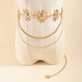 Vintage Y2K gold sun goddess layered body chain belt with bohemian sun relief charms - Gold 3-Layer