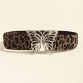 Cintura elastica leopardata da donna con grande fibbia a farfalla traforata argento - Stampa leopardata