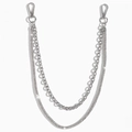 Zweilagige silberne Metall-Taillenkette mit Gliedern und Karabinerverschlüssen - Silberner Strass