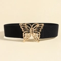 Elastic black waist belt featuring an elegant gold hollow butterfly metal buckle - Black & Gold