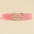 Pink elastic waist belt with a golden rhinestone butterfly buckle for women - Pink with Gold Buckle