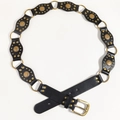 Détail de la ceinture en cuir vintage Y2K avec anneaux dorés et plaques à rivets - 120cm / Bronze Noir