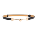 Cintura sottile in pelle nera con fibbia sferica dorata per abiti femminili - 19308 Nero