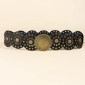 Cinturón de cuero negro estilo western con hebilla de bronce adornada y remaches - Negro / 100cm