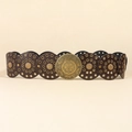 Cinturón ancho vintage Y2K marrón oscuro con discos decorativos de metal floral - Marrón / 100cm