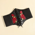 Cintura corsetto vintage nera con ricamo di rose rosse e dettaglio stringato - Ricamo Rosa (5187077104908)