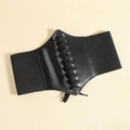 Cintura a corsetto nera larga con lacci in pelle e fascia elastica per donna - Nero