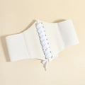 Cintura corsetto vintage bianca con lacci, ampia fascia elastica e pannello in PU - Bianco