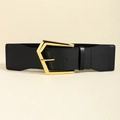 Cintura elastica nera da donna con grande fibbia geometrica dorata a forma di scudo - Modello elastico nero