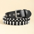Punk Y2K black leather belt featuring silver bullet rivets and a classic metal pin buckle - Bullet Style