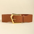 Cintura elastica larga da donna in marrone caramello con fibbia geometrica dorata - Stile elastico cammello