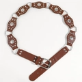 Cintura borchiata vintage Y2K marrone con toppe ovali in pelle e fibbie argentate - Marrone Rossastro Fibbia Argentata
