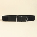 Women's black elastic waist belt with silver buckle and triangular metallic accent - Black