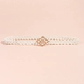 Elastic waist belt featuring three rows of white pearls and a diamond-shaped gold buckle - Rhombus (19376)