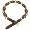 Cintura in pelle marrone scuro stile Y2K con borchie floreali in ottone e anelli - Bronzo Caffè