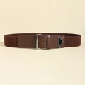 Elastic dark brown waist belt with leather trim and silver square buckle for women - Coffee